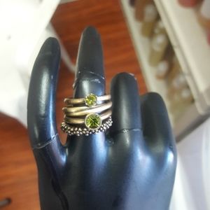 Brass rings with simulated emerald